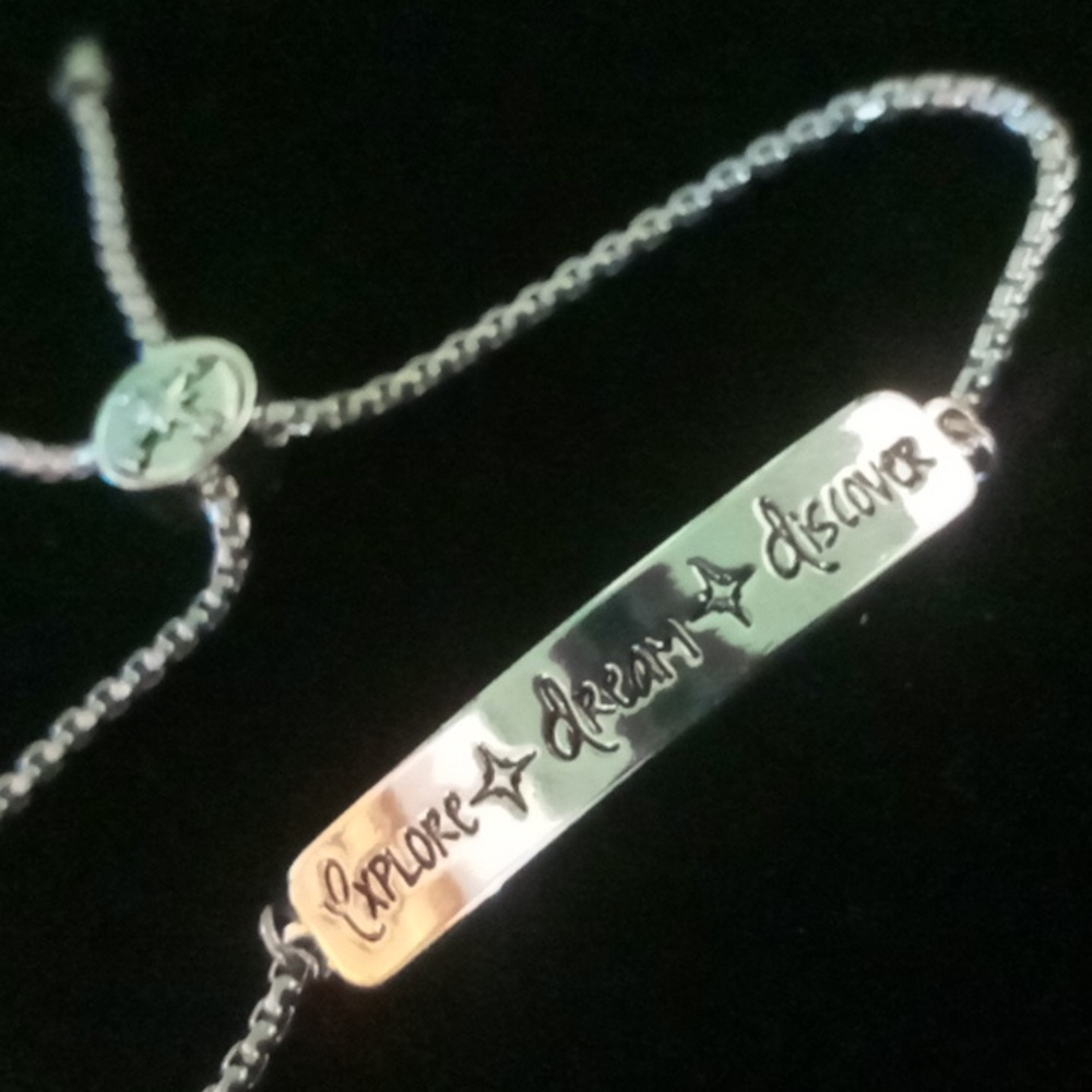 Inspirational with navigating compas slide bracelet silver plated. NWOT